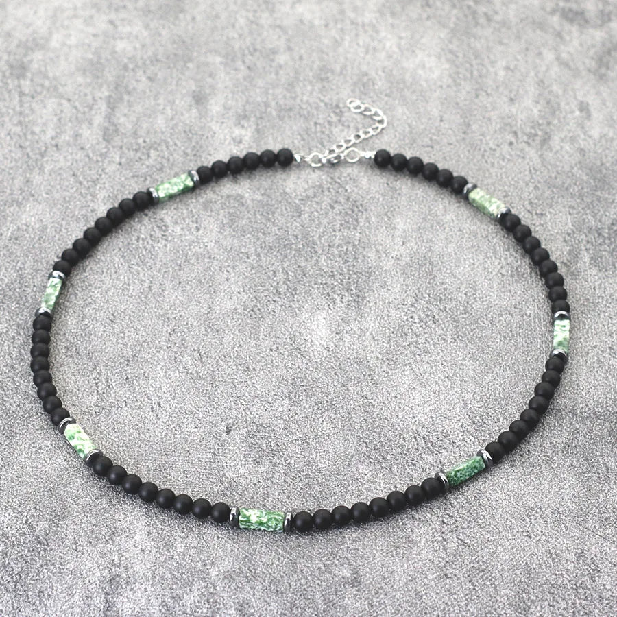 Unique Natural Stone Necklace For Men 19 Inches Short Choker Stainless Steel Buckle Square Tiger Eyes Beads Cycling Accessories