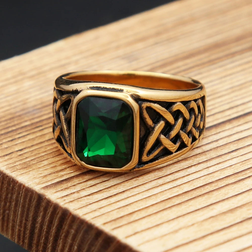 Viking Steel Ring Vintage Nordic Knot Rune Square