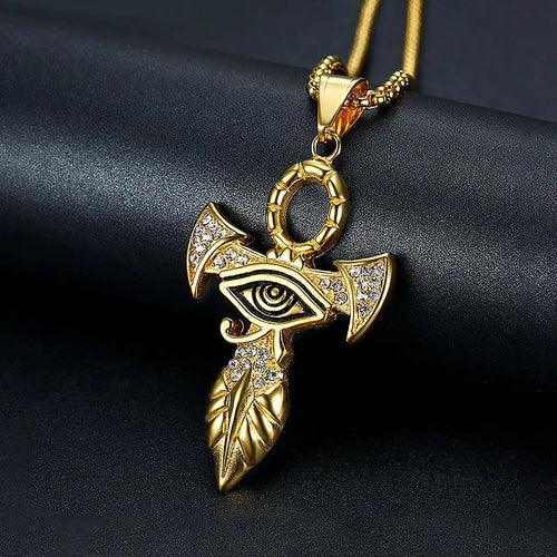 Cross Horus Eye Gold Pendant Vintage 316L Punk