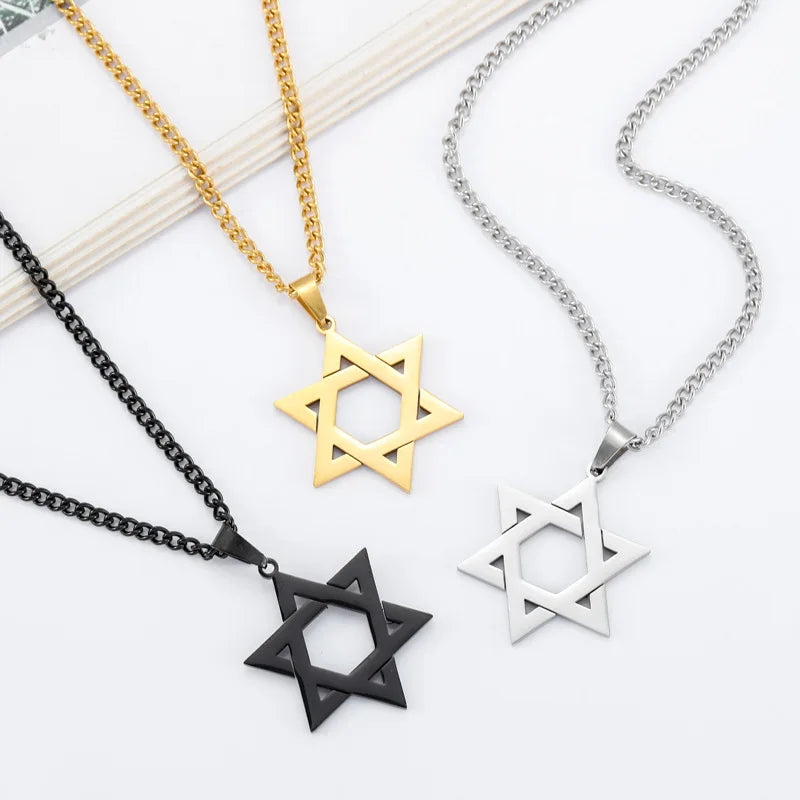 HNSP 316L Stainless Steel Star of David Pendant Necklace For Men Hexagram David Star Jewelry, Vintage Box Chain