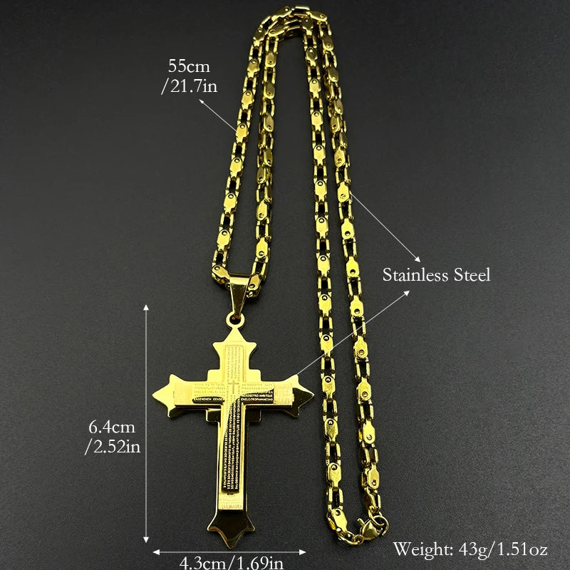 Simple Christian Cross Pendant Necklace Amulet — Stainless Steel