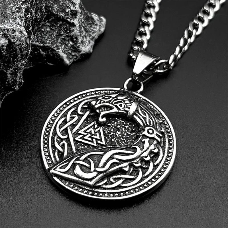 Retro Viking Nordic Valknut Celtic Knot Dragon Pendant Necklace for Women Men Stainless Steel Amulet Hip Hop Chain Jewelry Gift