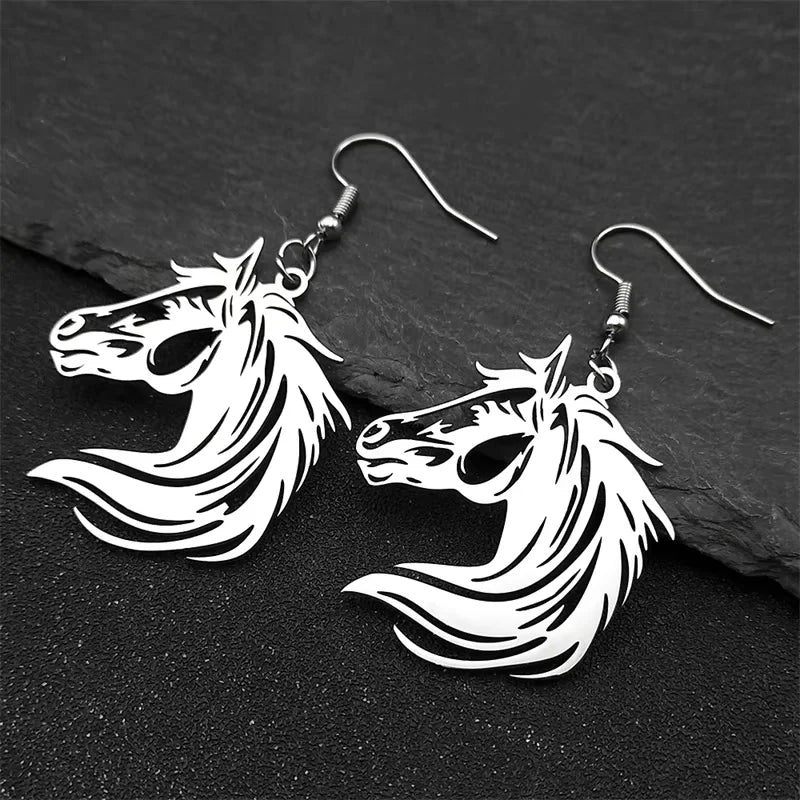 Black Horse Head Pendant Necklace — Stainless Steel