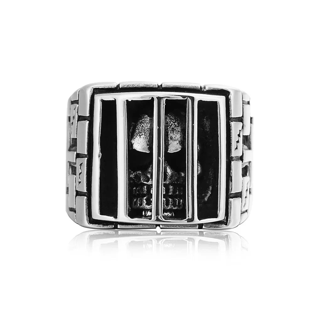 Gothic Prison Ghost Skull Ring for Men — Statement Band
