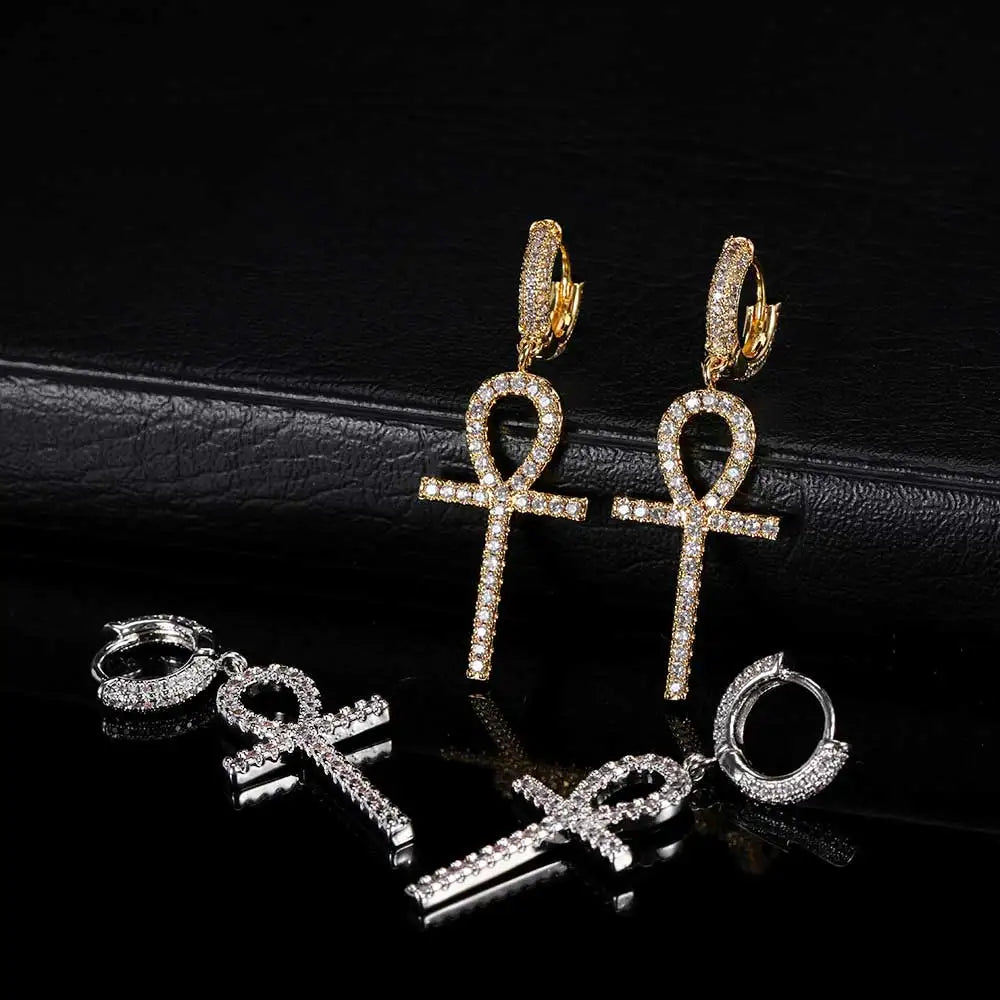 Iced Out Cross Lightning Stud Earrings