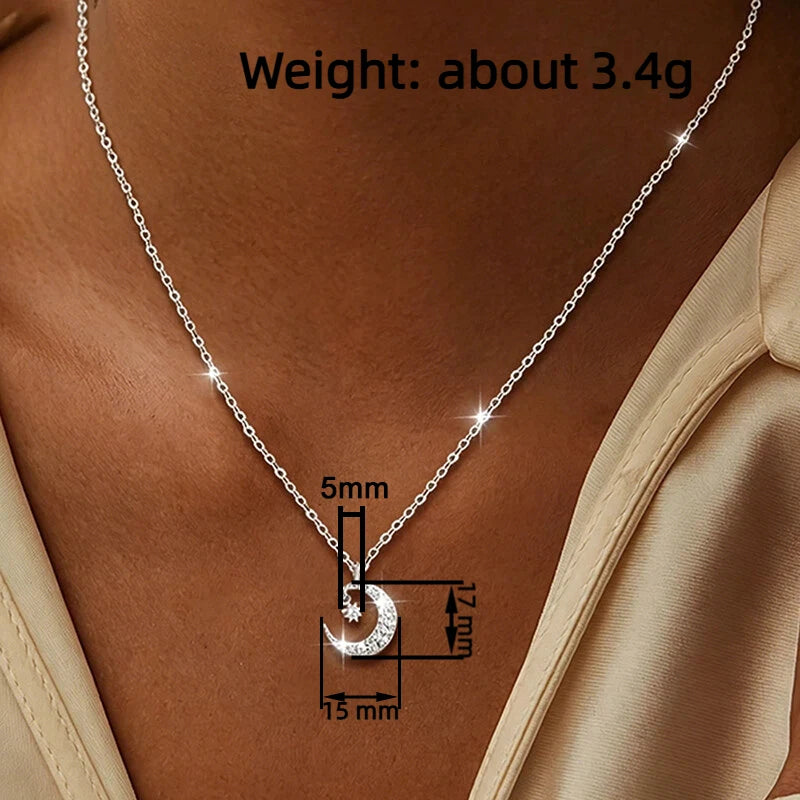 Star Moon Dainty Pendant Necklace — Copper Alloy