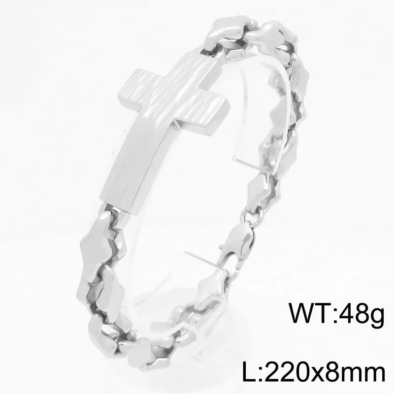 Vintage Cross Bracelet for Man 8MM Wide Waterproof Stainless Steel Chain Bracelets Gifts for Husband Boyfriend Pulsera