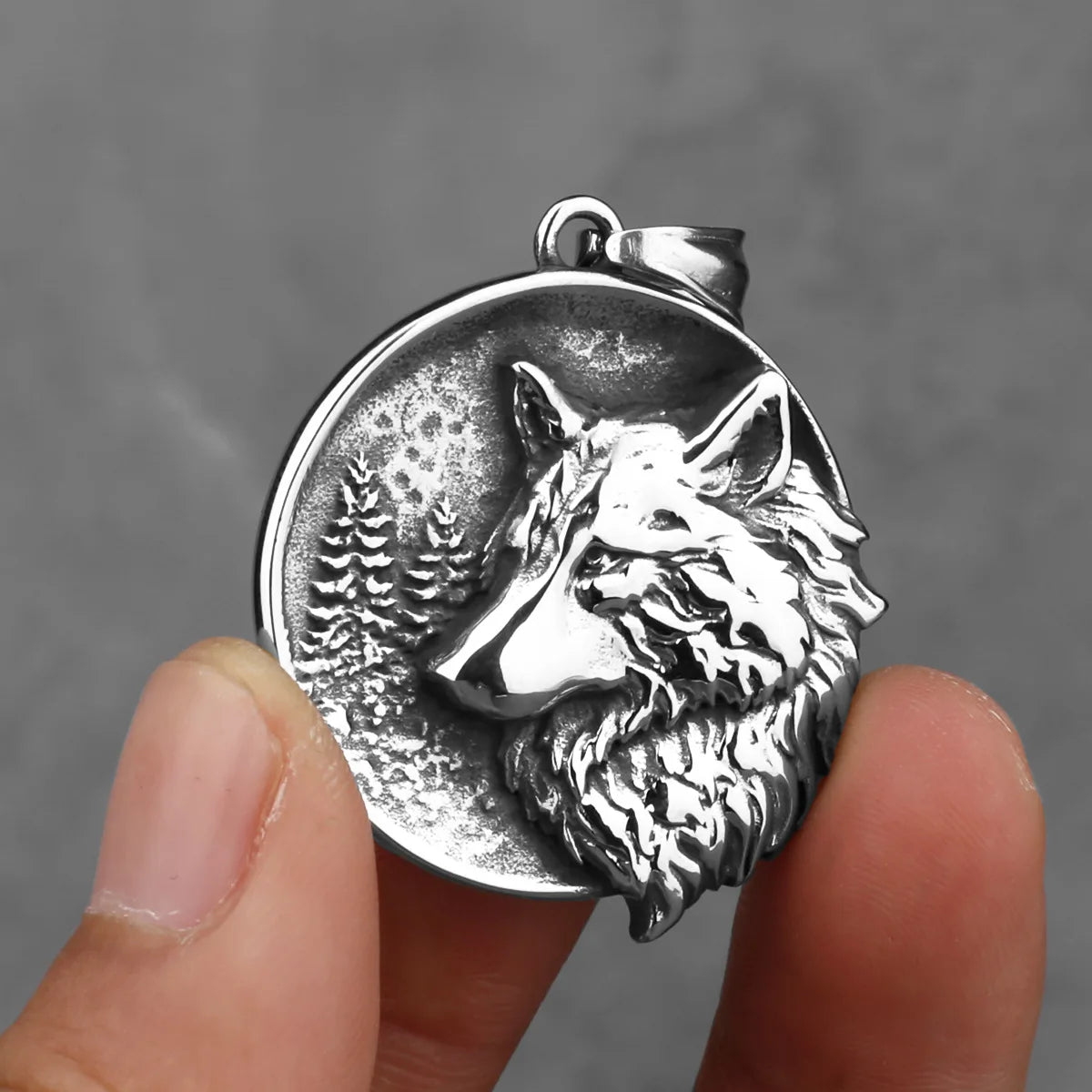 Wolf Viking Steel Pendant 316L Head Relief