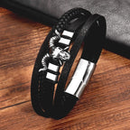 New Vintage Leather Woven Rope Bracelet Titanium Steel Sheep's Head Magnetic Buckle Men's Bracelet Fashion Jewelry