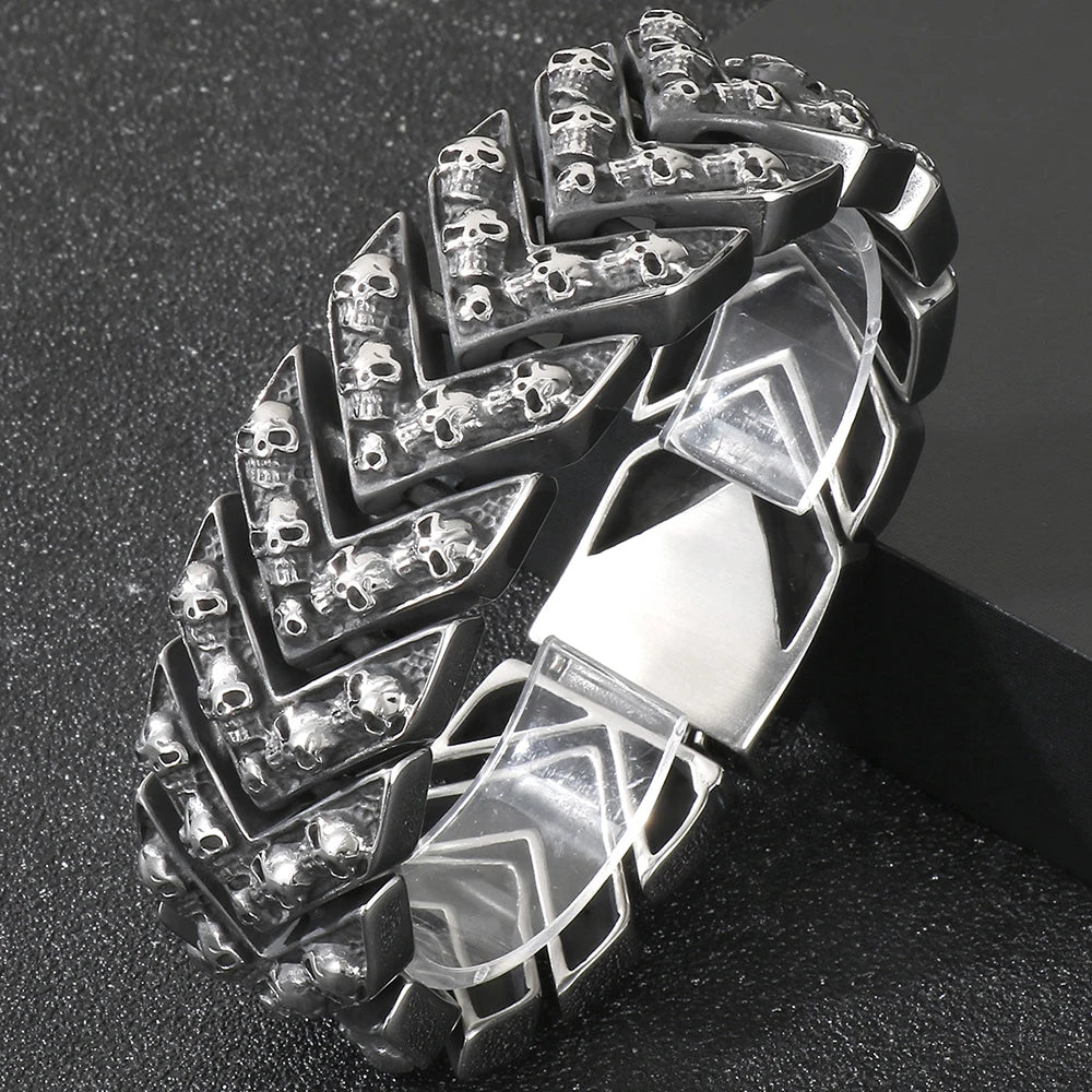 Gothic 25MM Width Skull Head Link Chain Bracelet for Men 316L Stainless Steel Men's Bracelets Punk Rock Jewelry