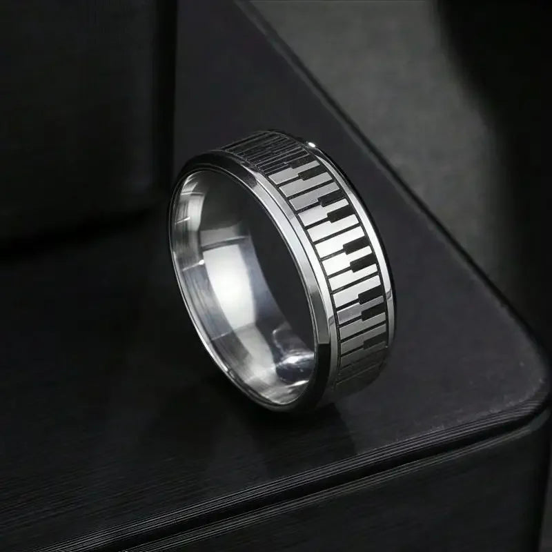 Music Enthusiasts, Musicians' Gifts, Exquisite Jewelry Fashionable Men's Stainless Steel Piano Rings, Fashionable Wedding Rings