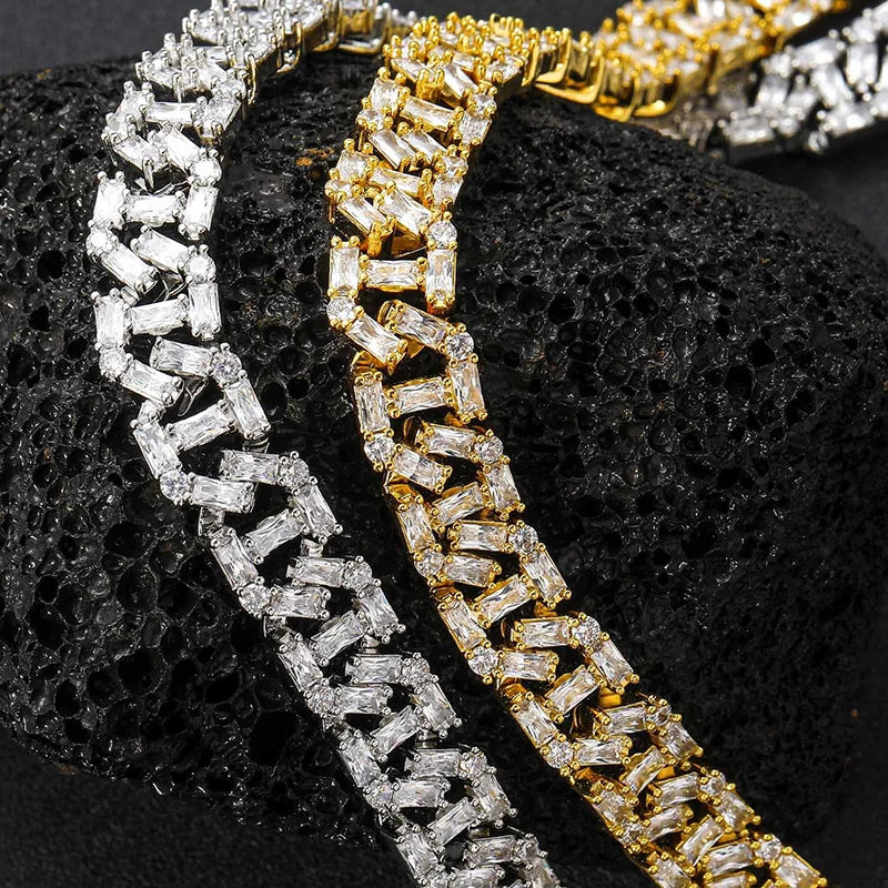 Iced Out Cuban Link Choker Necklace — Two-Tone Square CZ