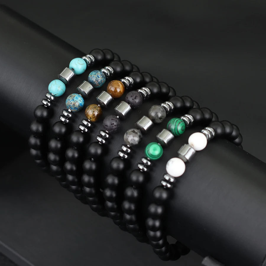 Premium Natural Volcanic Stone Beaded Bracelet Handmade Tiger Eyes Howlite Onyx Beads Braclet Meditation Healing Leisure Joias