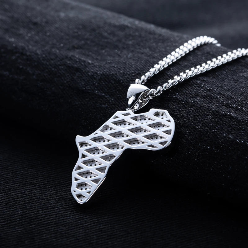 Iced Out Africa Map Pendant — 925 Silver