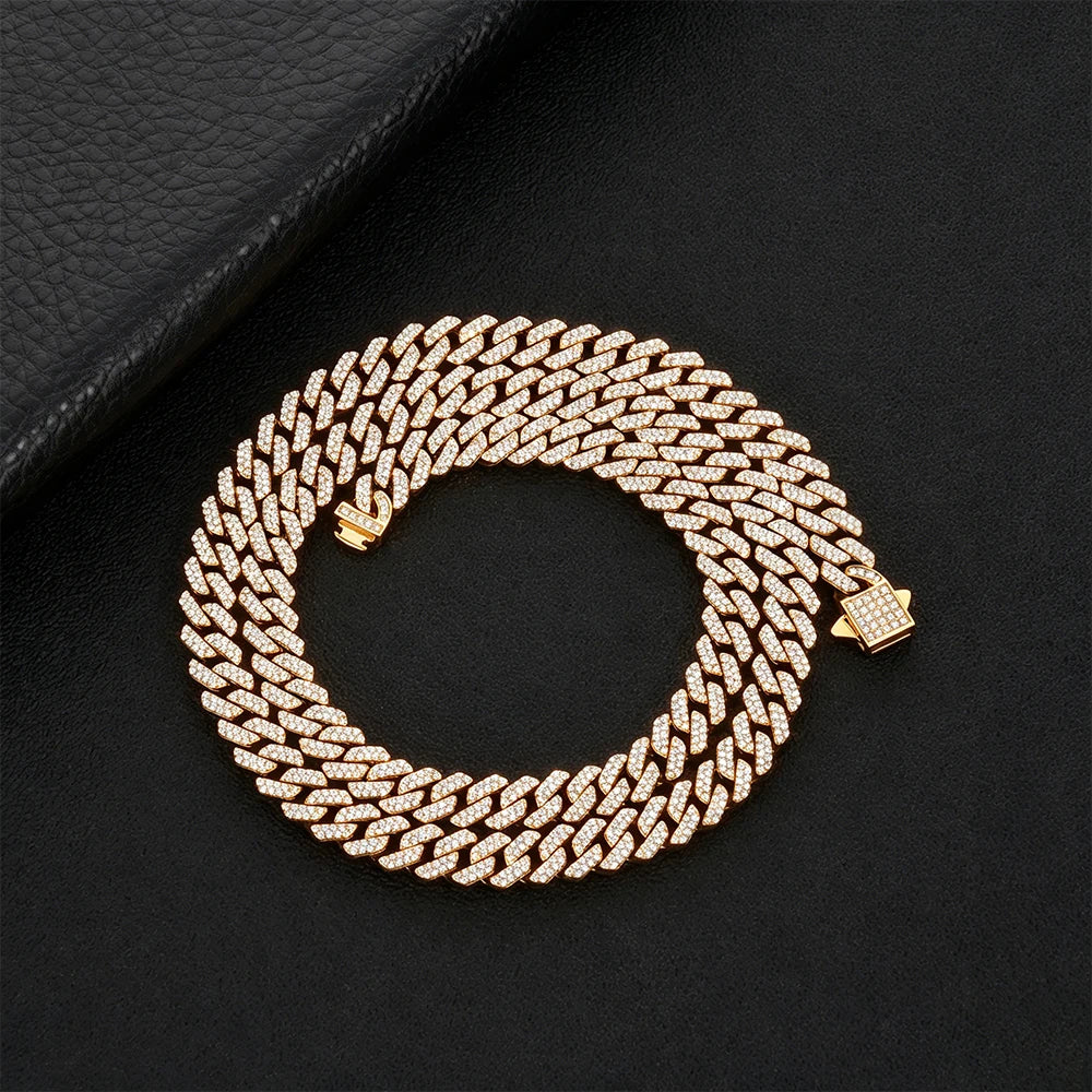 Gold Plated Silver Plated Stainless Steel Cubic Zirconia Iced Out Cuban Link Chain Hip Hop Jewelry Men Shiny Fashion Necklace