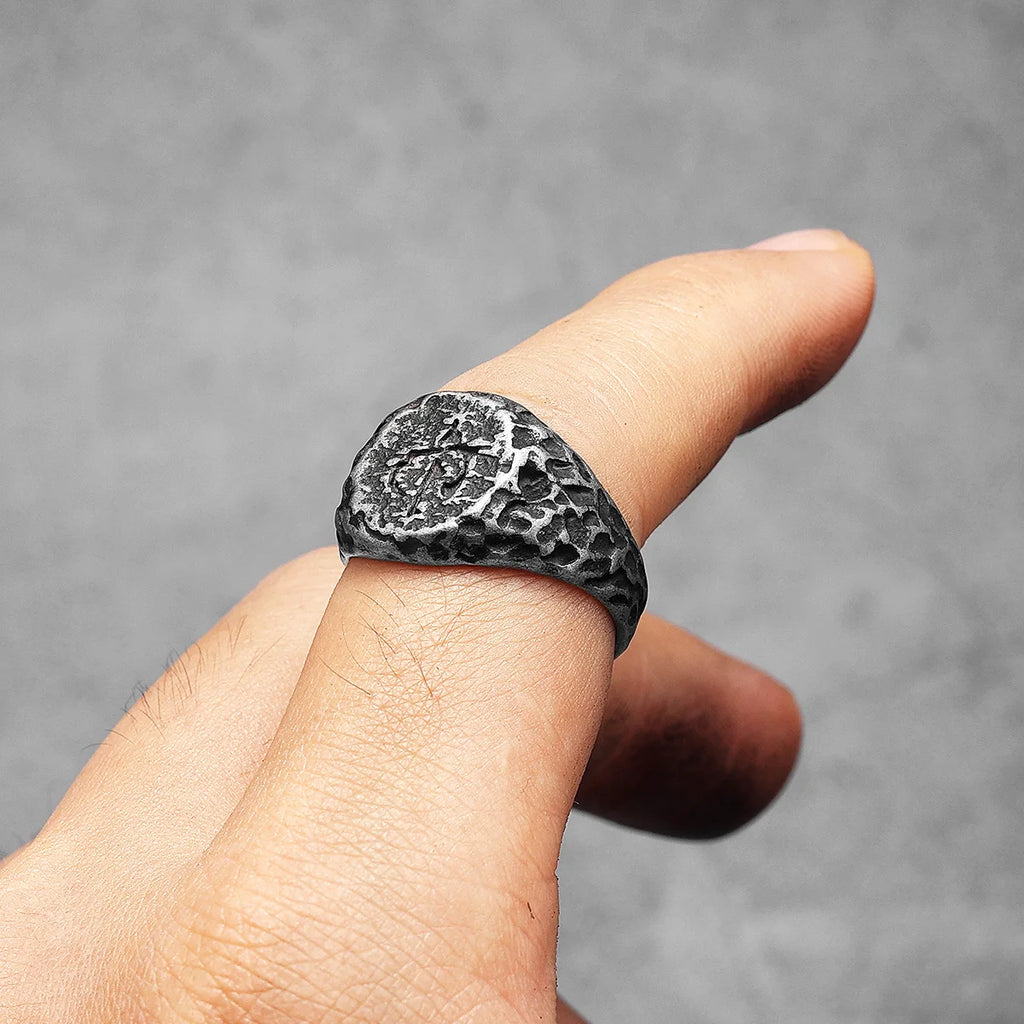 Vintage Black Crater Ring — Stainless Steel