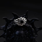 Sword & Rose Black Zircon Open Ring — Silver