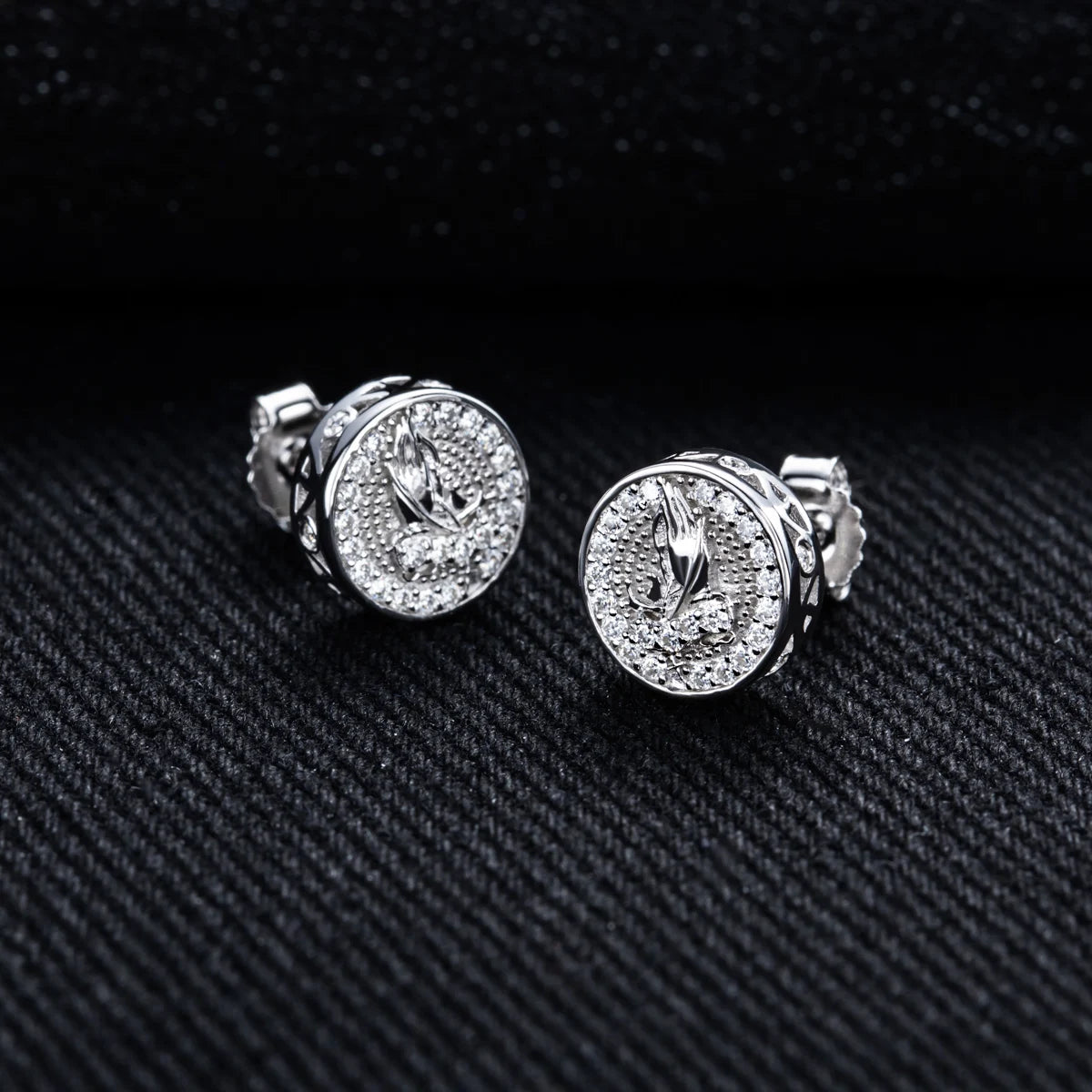 Iced Out Prayer Hand Earrings — 925 Silver