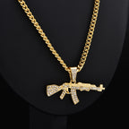 Gun Pendant Crystal Choker Rhinestone Chain Necklace — Two-Tone