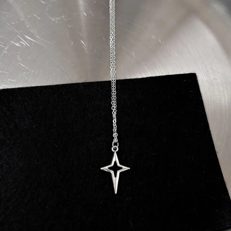 Y2K Star Cross Pendant Necklace — Stainless Steel