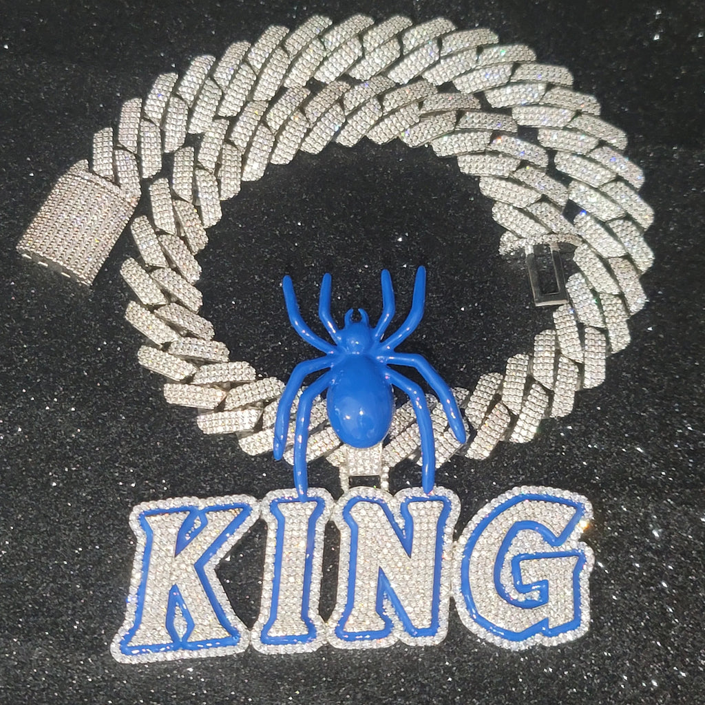 Custom Personalized Spider Clasp Name Pendant With 20MM Cuban Chain New Two-Color Letter Necklace Engraved Word On A Sturdy Back