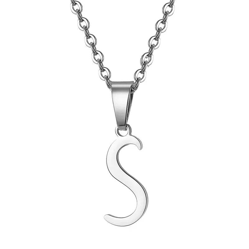 Vintage Initial Letter Pendant Necklace for Women Simple Stainless Steel Letter Glossy Clavicle Chain Choker Necklaces Jewelry