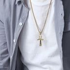 Retro Simple Egyptian Anka Cross Stainless Steel Pendant Necklace Popular Fashion Men and Women Outdoor Party Myth Jewelry Gifts