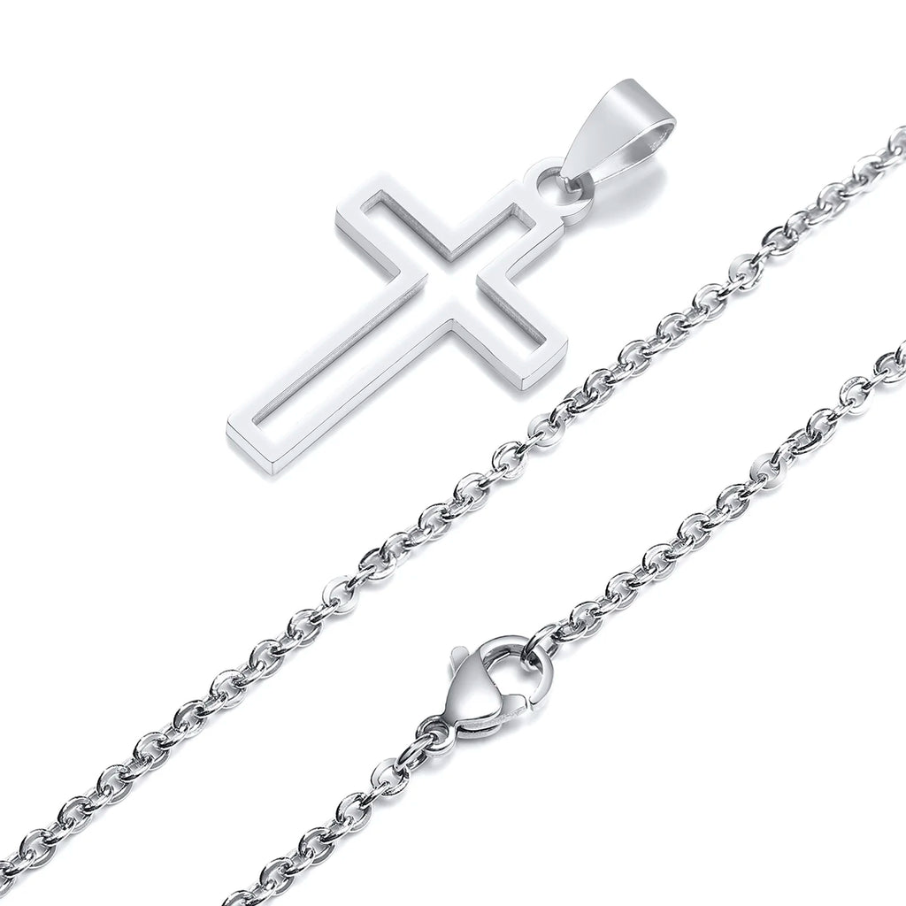 Casual Hollow Cross Necklaces for Men Boys,Waterproof Stainless Steel Cross Pendant Necklace,Religious Faith Prayer Jewelry Gift