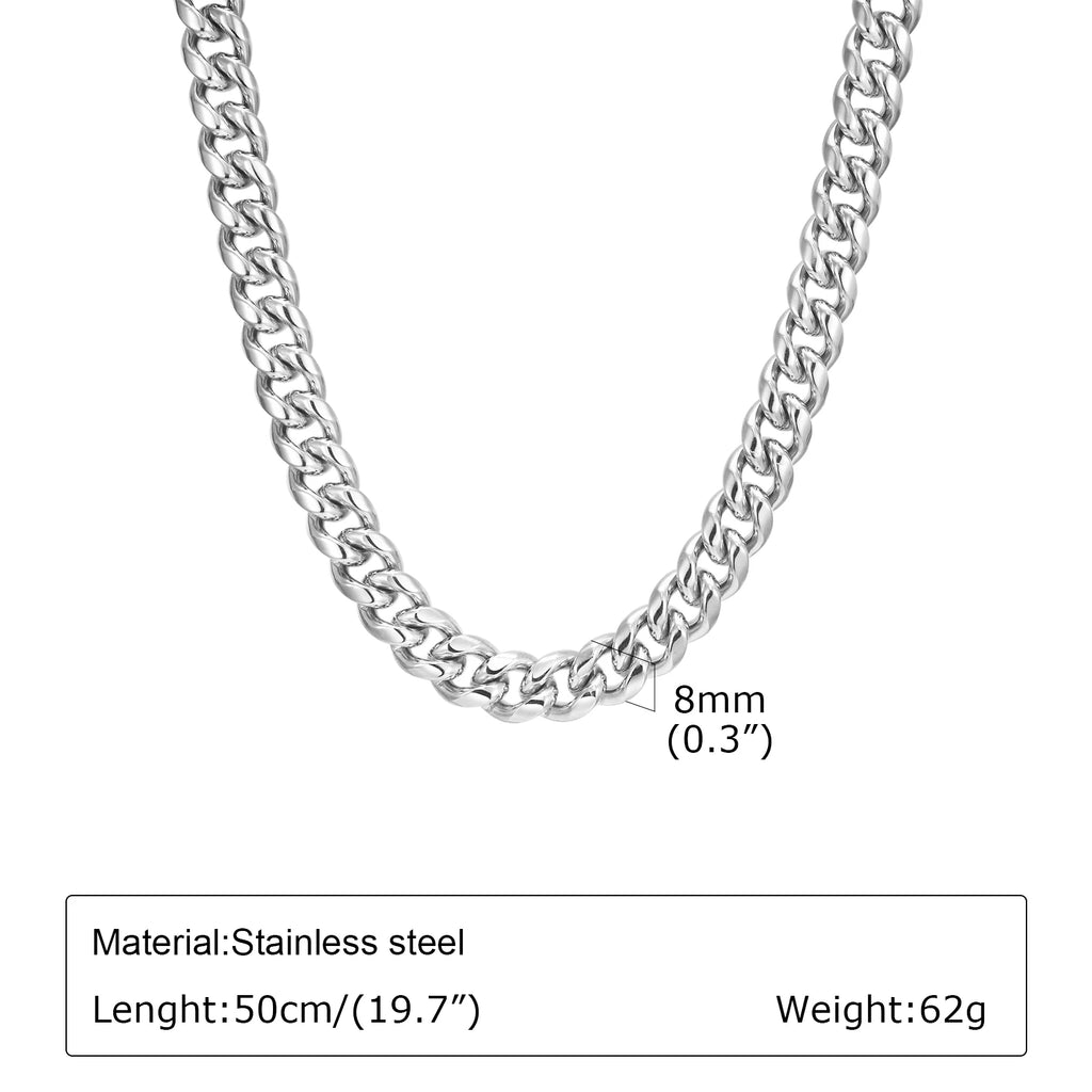 Vnox Never Fade 5mm/6mm/8mm Steel Cuban Chain Necklace for Women Men,Waterproof Silver Color Unisex Miami Curb Link