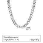 Vnox Never Fade 5mm/6mm/8mm Steel Cuban Chain Necklace for Women Men,Waterproof Silver Color Unisex Miami Curb Link