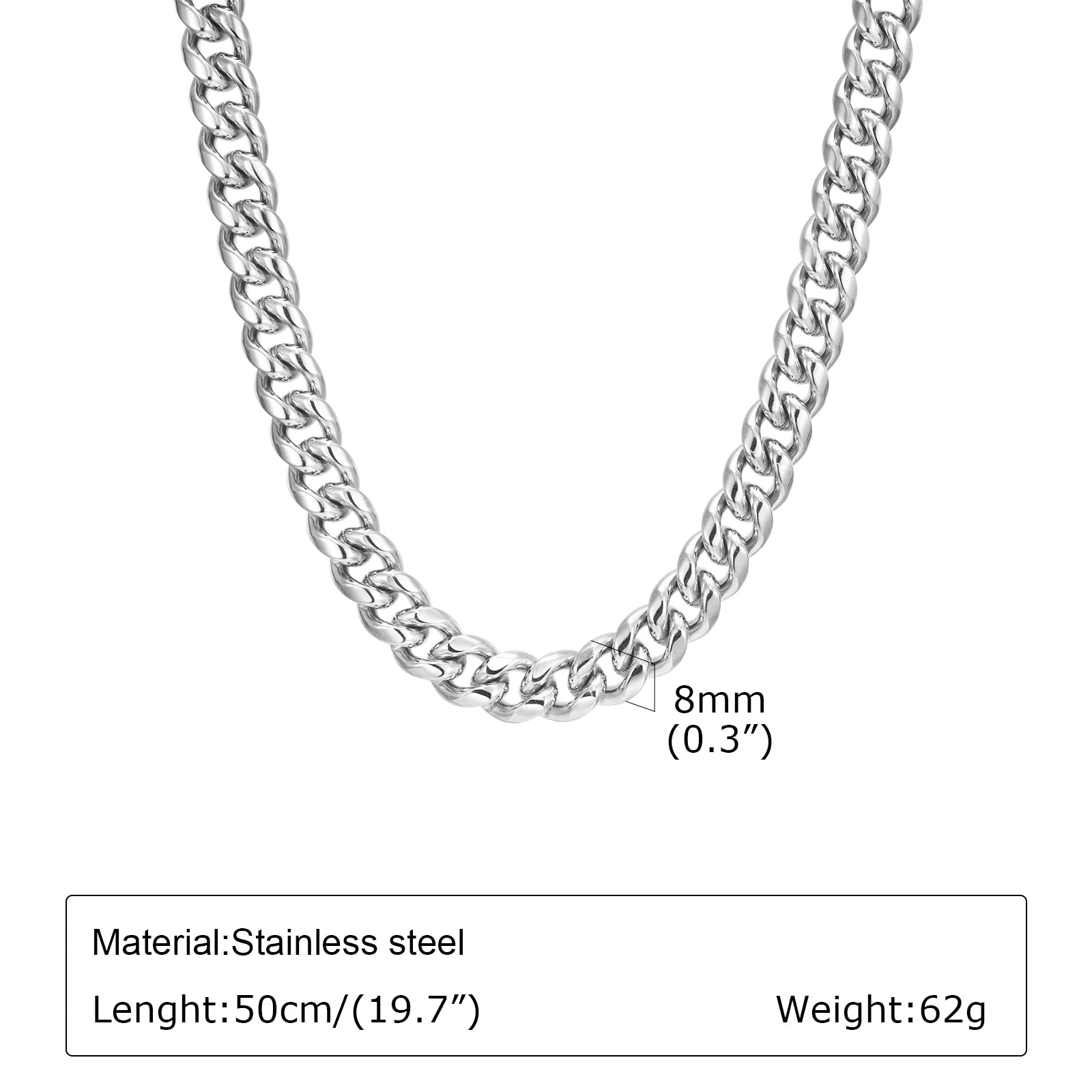 Vnox Never Fade 5mm/6mm/8mm Steel Cuban Chain Necklace for Women Men,Waterproof Silver Color Unisex Miami Curb Link