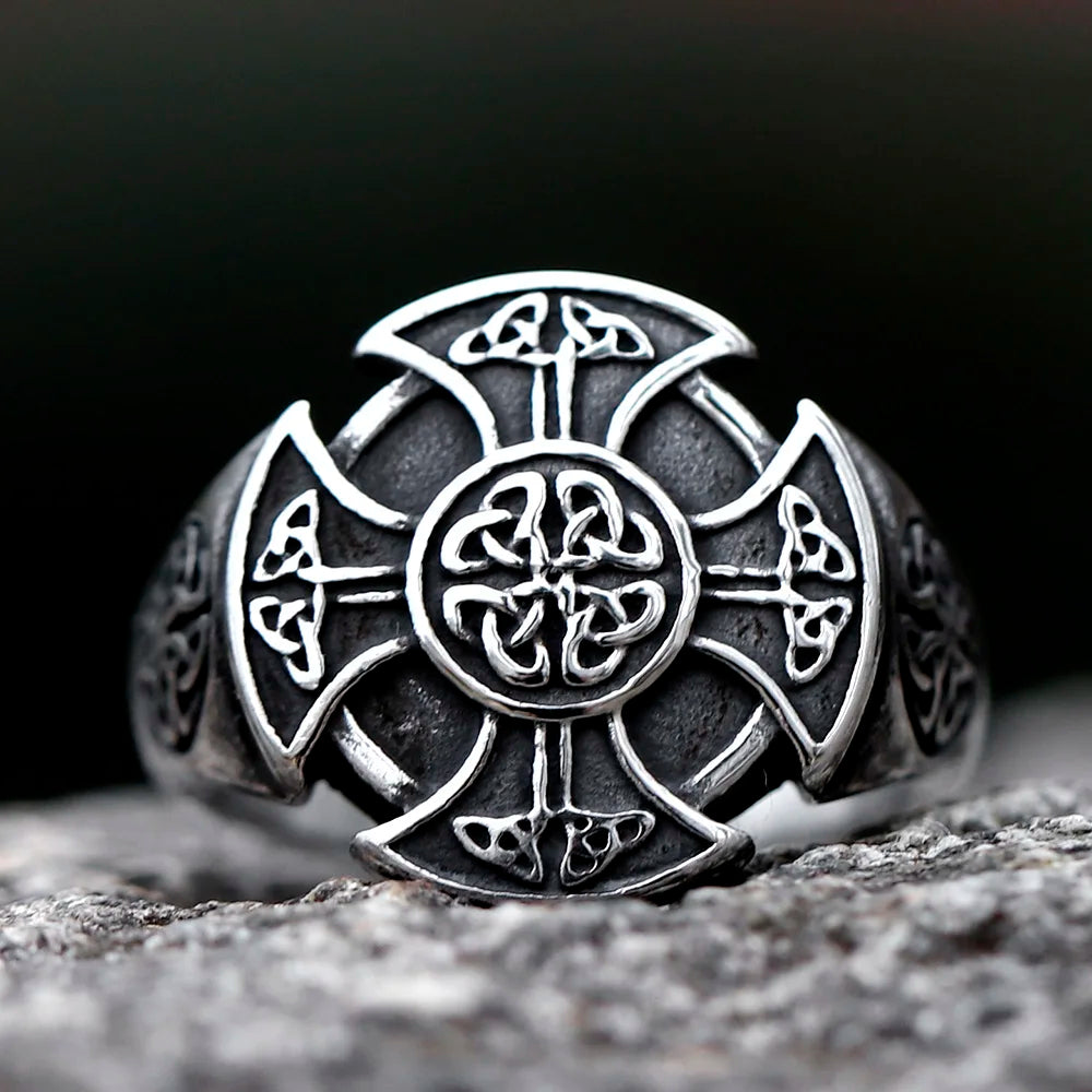 Viking Aegishjalmur Cross Ring — Stainless Steel