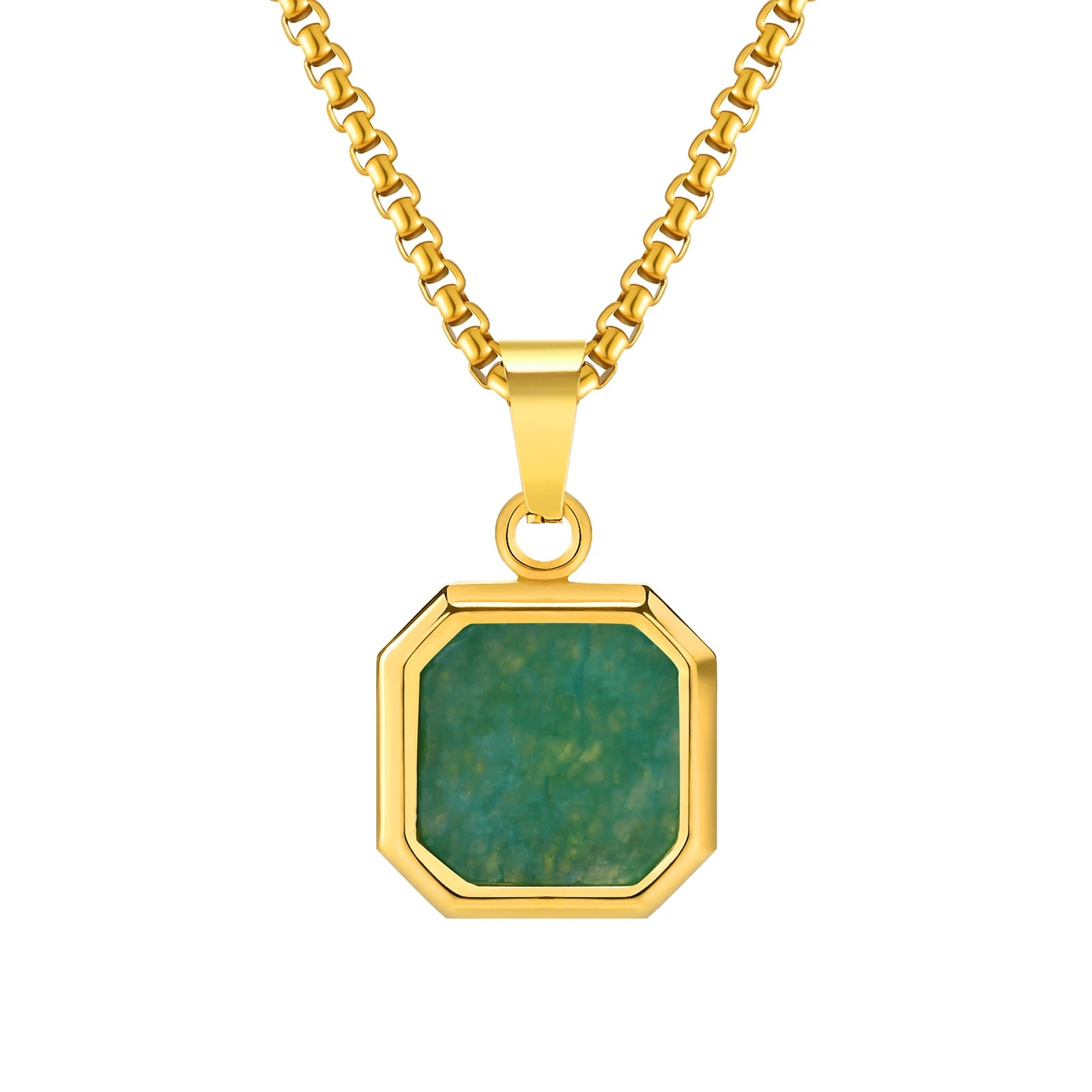 Natural Stone Geometric Pendant — Stainless