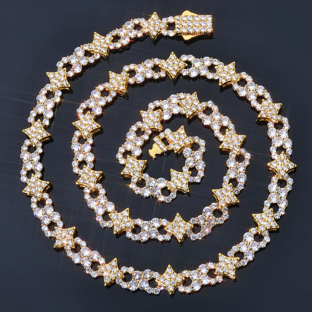 Iced Out Star Chain Necklace Four-Pointed Zircon