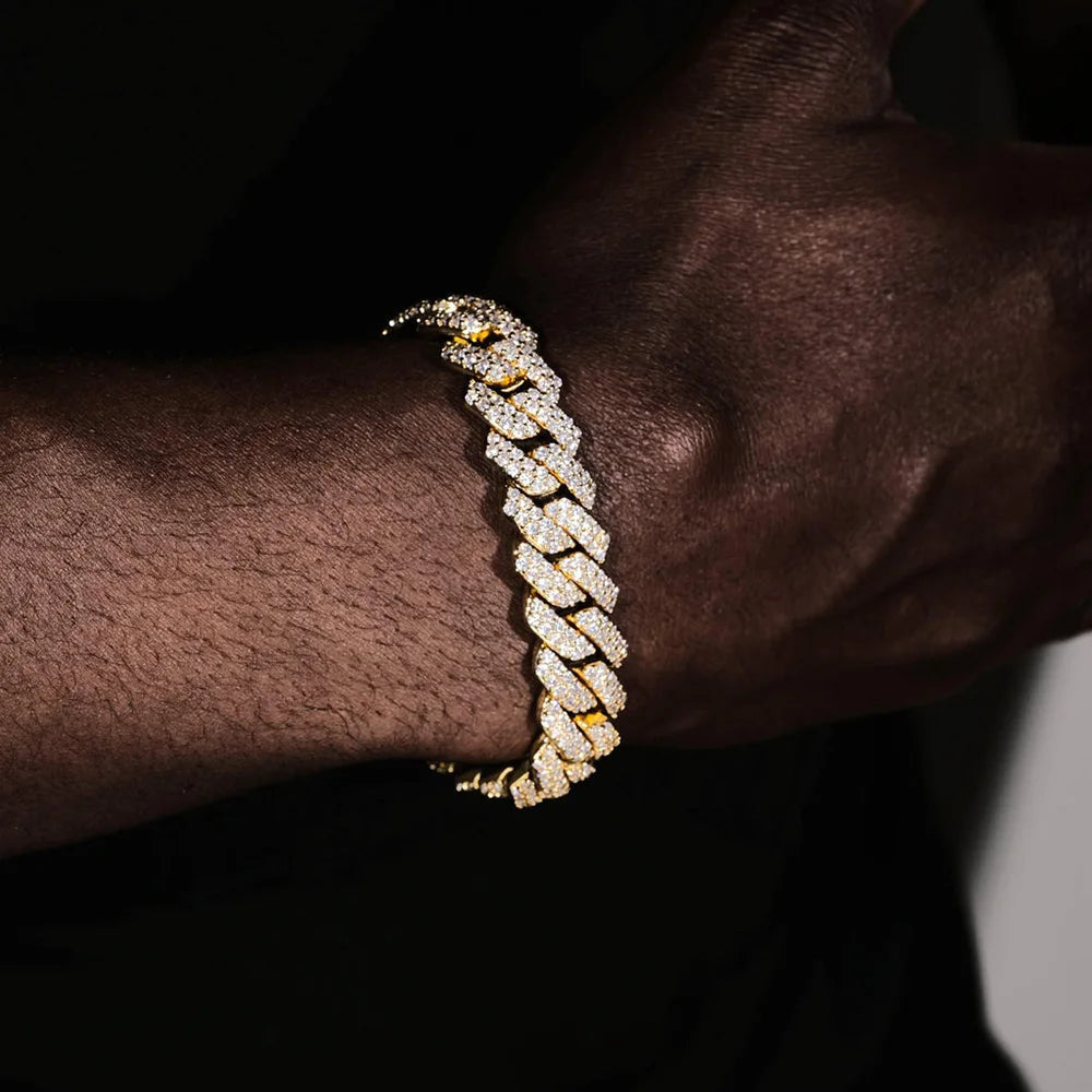 Gold VVS Moissanite Cuban Bracelet Iced Out 15MM