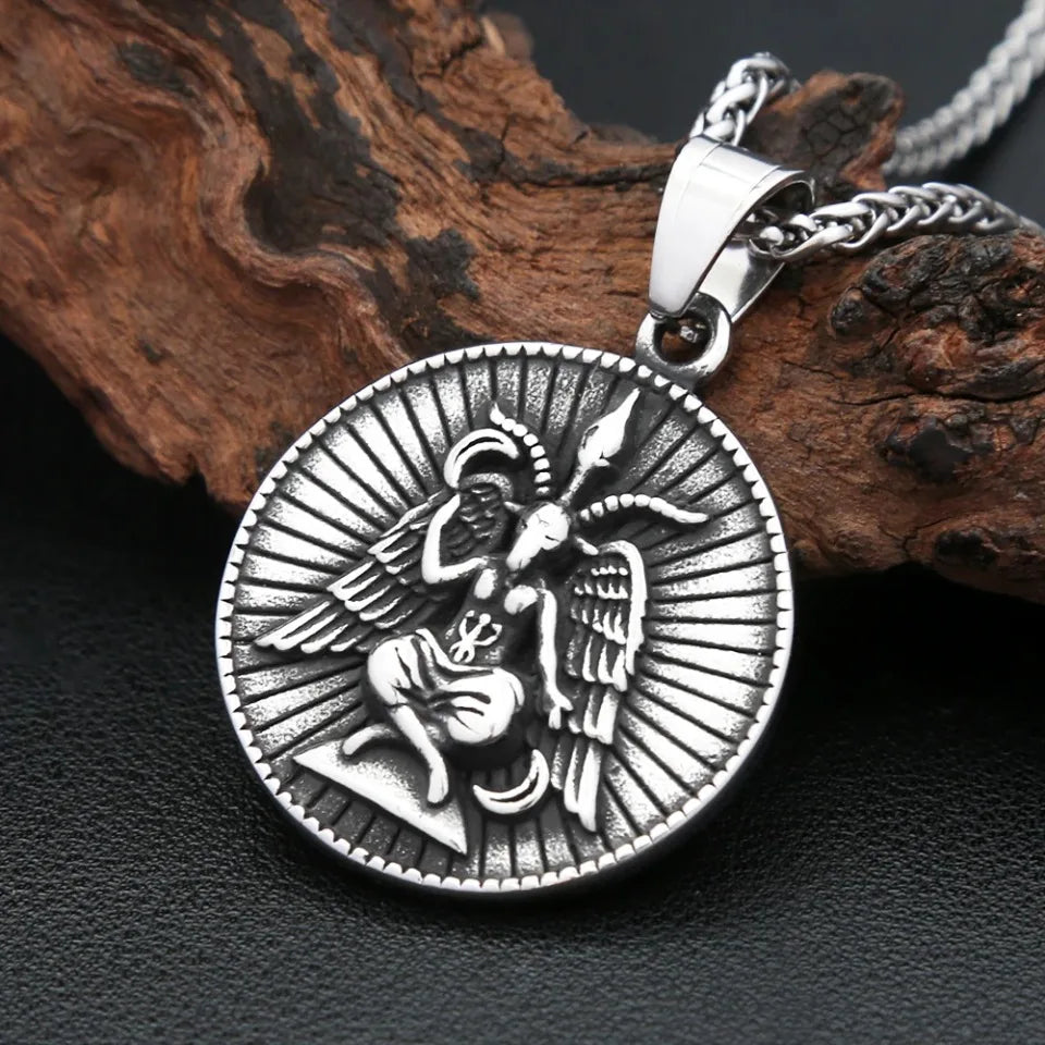 New Vintage Lucifer Pendant Necklaces For Men 316L Stainless Steel Punk Satan Leviathan Cross Amulet Jewelry Gifts