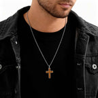 Classic Stainless Steel Cross Pendant Necklace, Turquoise Black Agate Tiger Eye Natural Stone Vintage Fashion Jewelry for Men