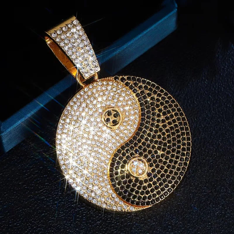 Iced Out Yin Yang Balance Pendant — Black & White
