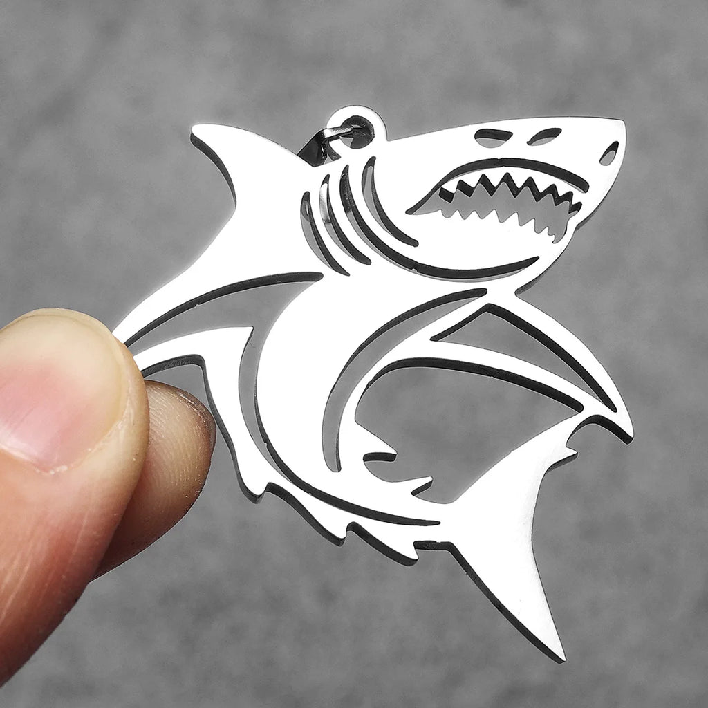 Great White Shark Hollow Men Necklaces Stainless Steel Pendant Sweater Chain Women Punk Fashion Jewelry Accessories