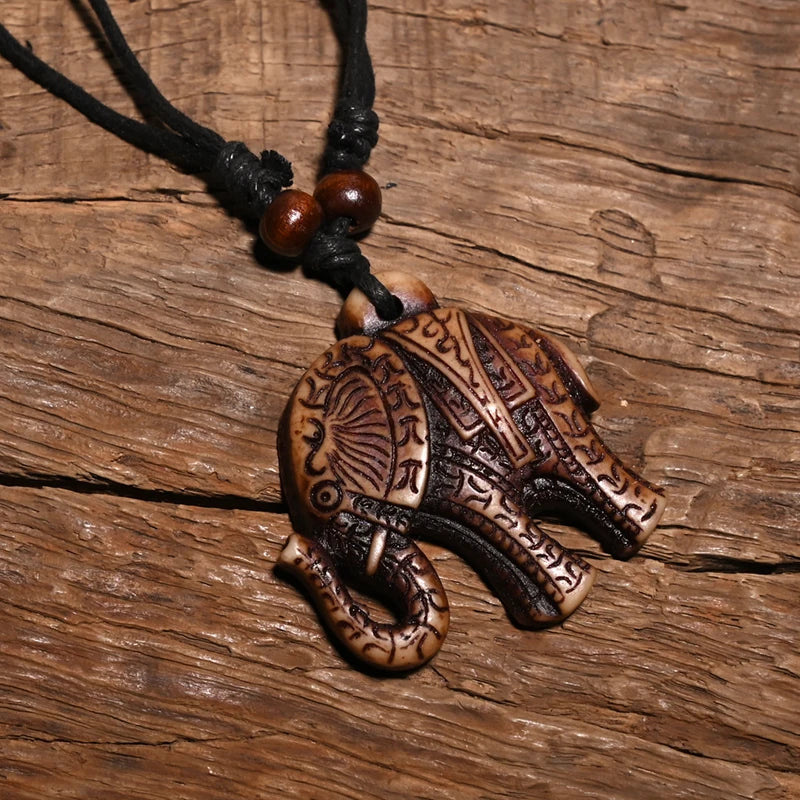FX701 Elephant necklace Vintage pendant Man Choker Retro Africa Jewelry Tribal style Imitation Yak Bone necklace Amulet