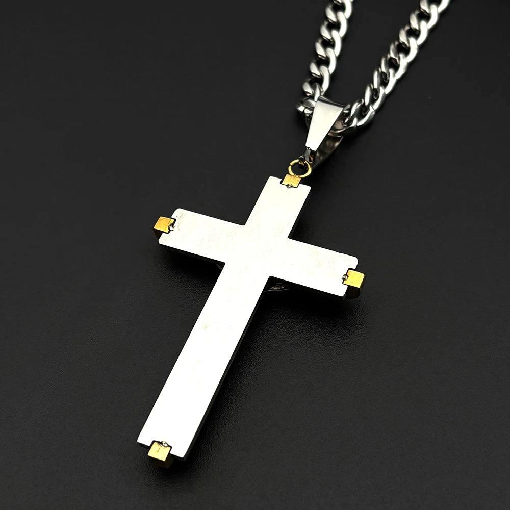 Jesus Crucifix Cross Pendant Necklace Amulet — Stainless Steel