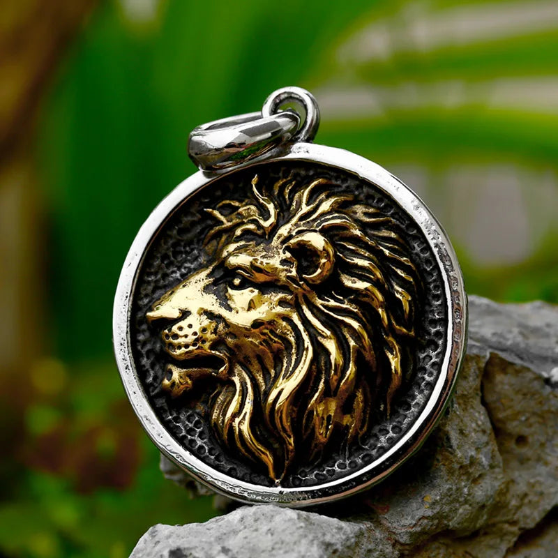 Round Lion Wolf Tiger Pendant — Stainless Steel