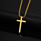 Vnox 60cm Box Chain Cross Pendant Necklaces for Men, Simple Plain Black Silver Gold Color Stainless Steel Thick Cross Collars