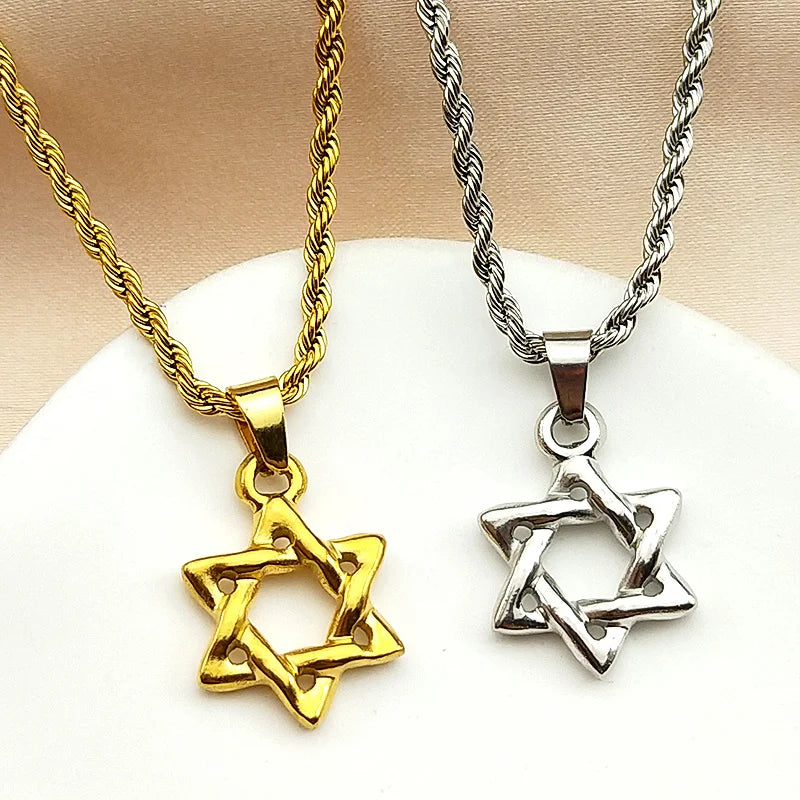 Star of David Pendant Necklace For Women Men Stainless Steel Gold Color Judaism Hexagram David Star Six-pointed Jewish
