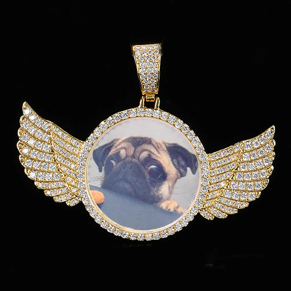 Angel Wings Photo Pendant Necklace Iced Out