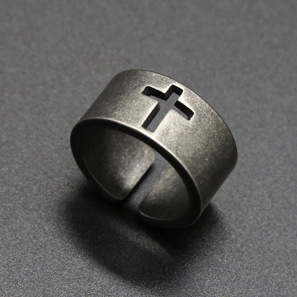 Vintage Cross Ring — Stainless Steel