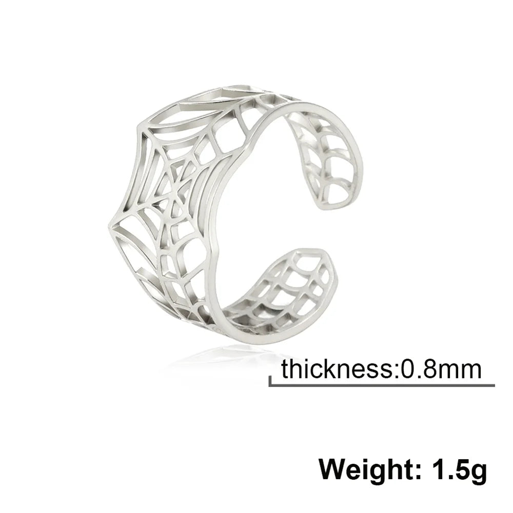 My Shape Punk Spider Ring Stainless Steel Adjustable Open Finger Rings Animal Fashion Jewelry Women Men  Teen Halloween Gift