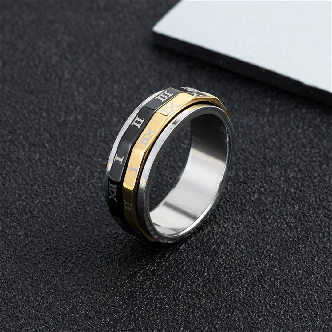 Roman Numeral Rotating Spinner Fidget Ring for Men