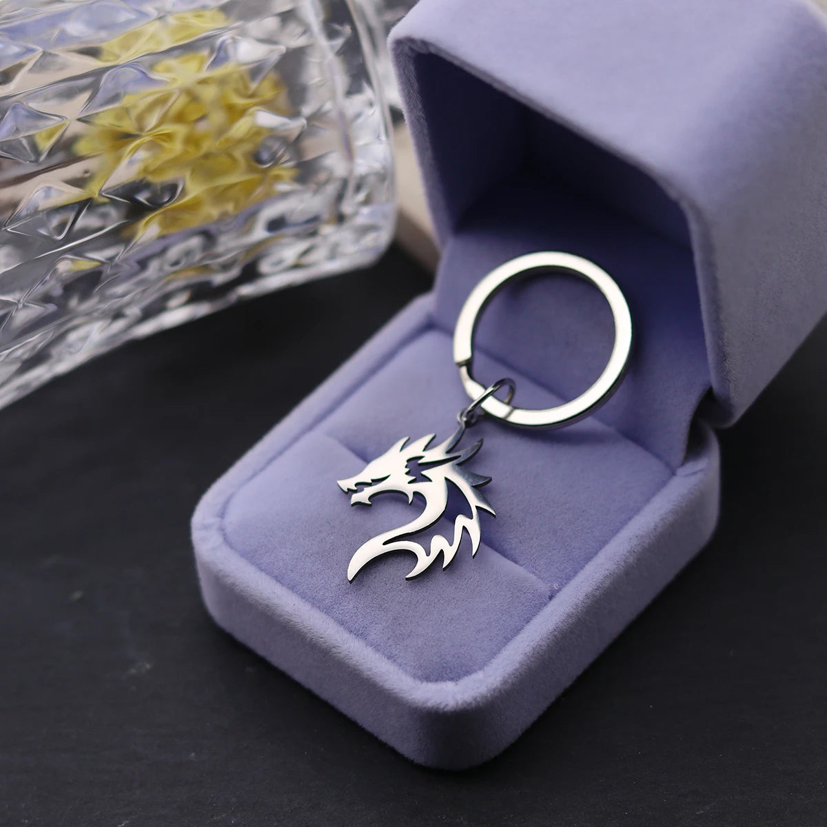 Gothic Flame Dragon Head Keychain — Stainless Steel