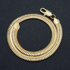 Gold-Tone Flat Snake Bone Chain Necklace 10mm — Stainless Steel